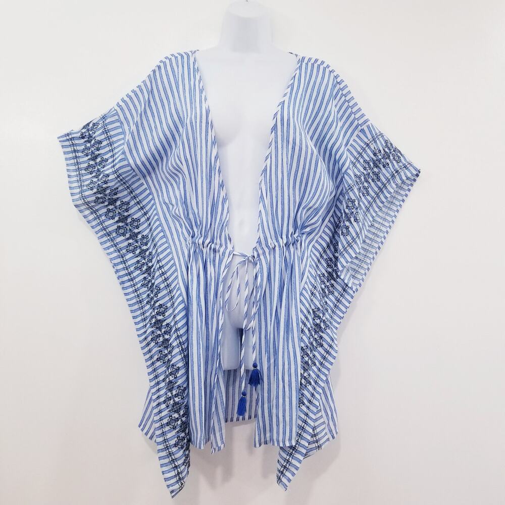 Hawaiian Tropic Striped Kimono Tassels Swimwear Cover Up